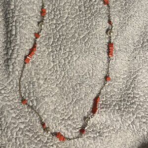 Vintage J. Crew 16" Coral/Silver Necklace